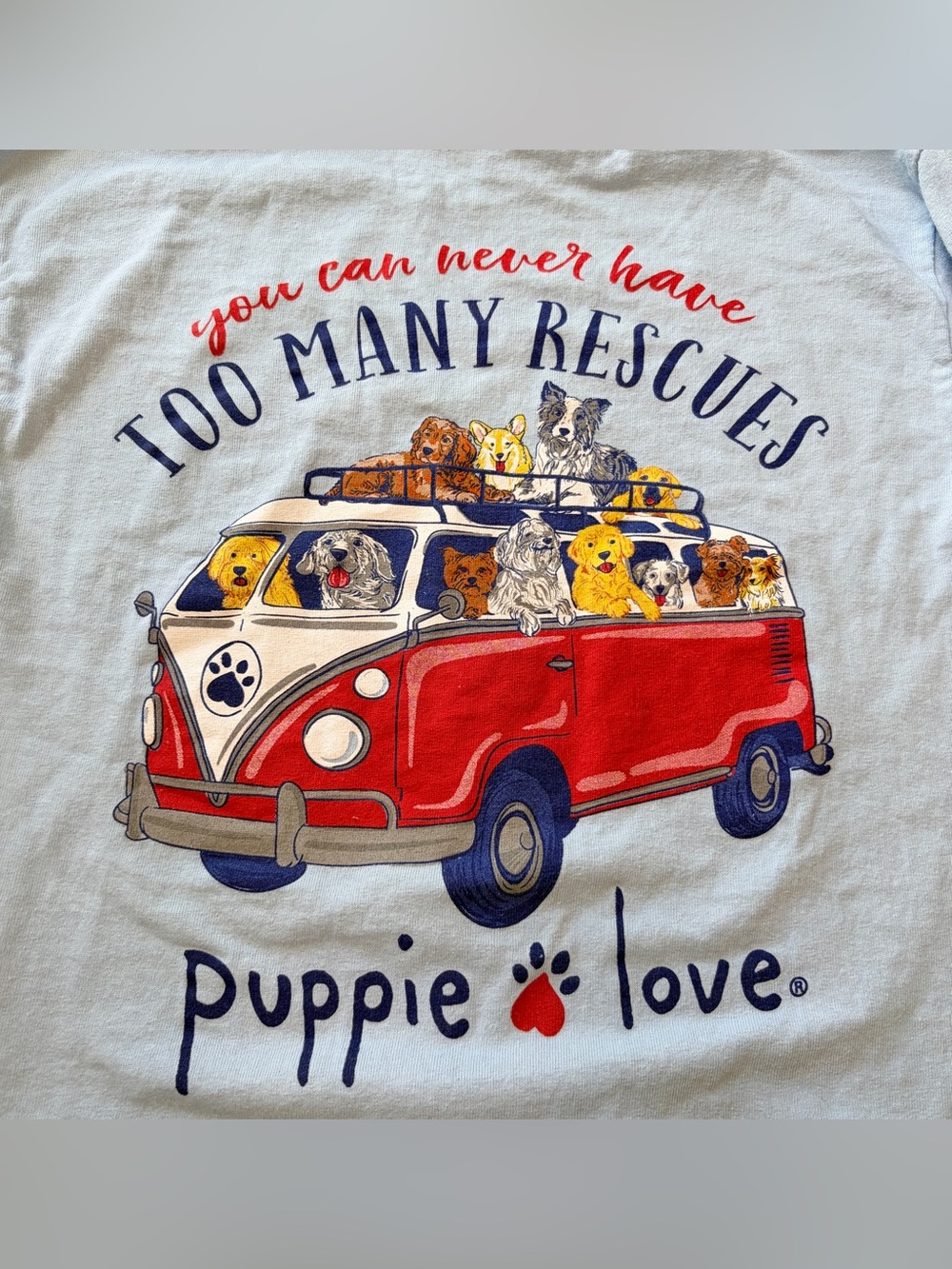 Puppie Love 'Too Many Rescues' Red Van Graphic Tee Adult Small